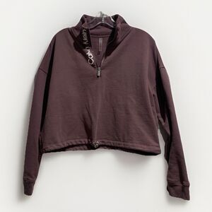 Calvin Klein Cropped Long Sleeve Fleece Sweatshirt 3/4 Zip Mauve Women’s XL Top
